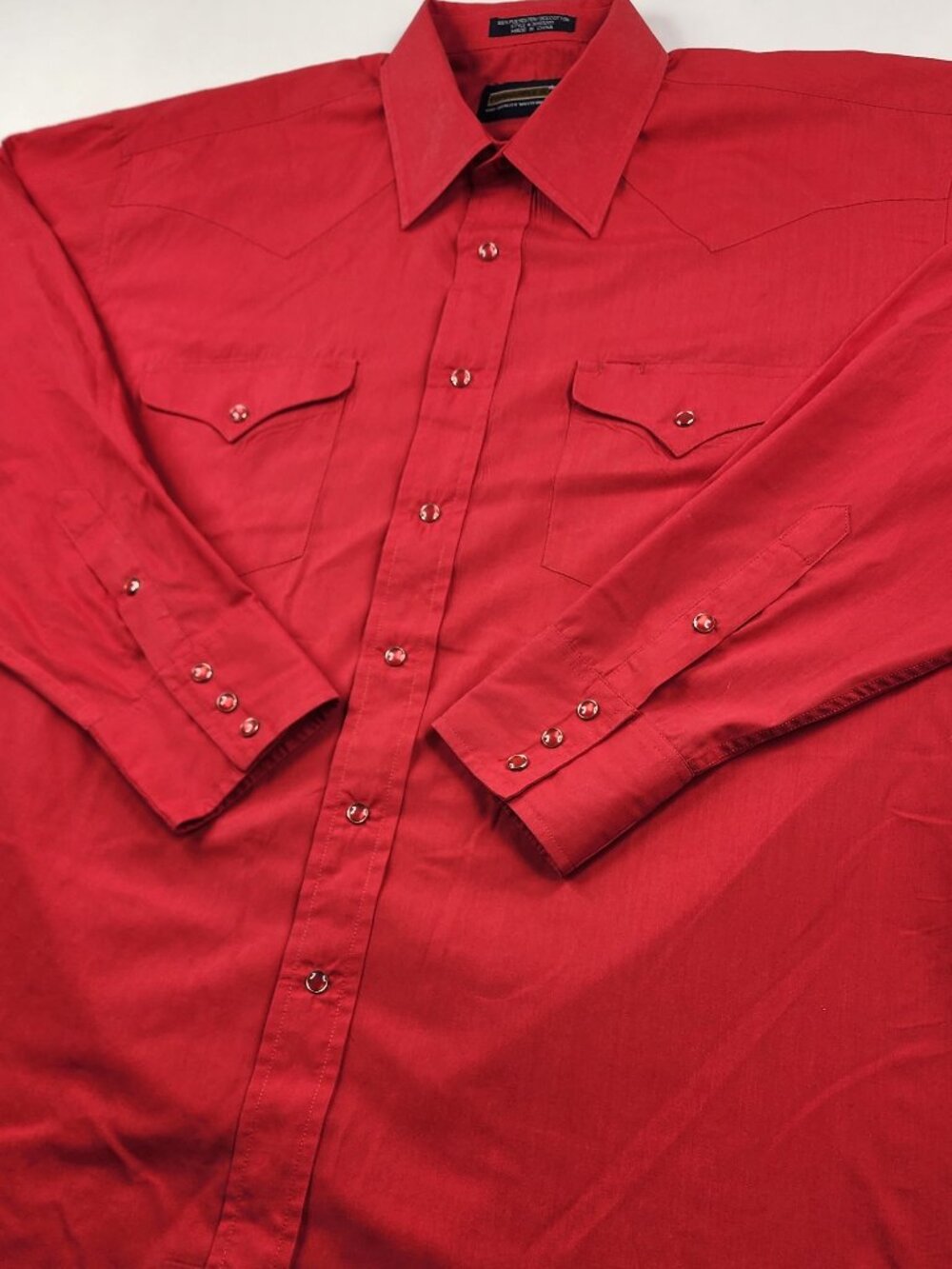 VTG Panhandle Slim Mens L 17 34 Red Pearl Snap Western Cowboy Rodeo Shirt Flaw